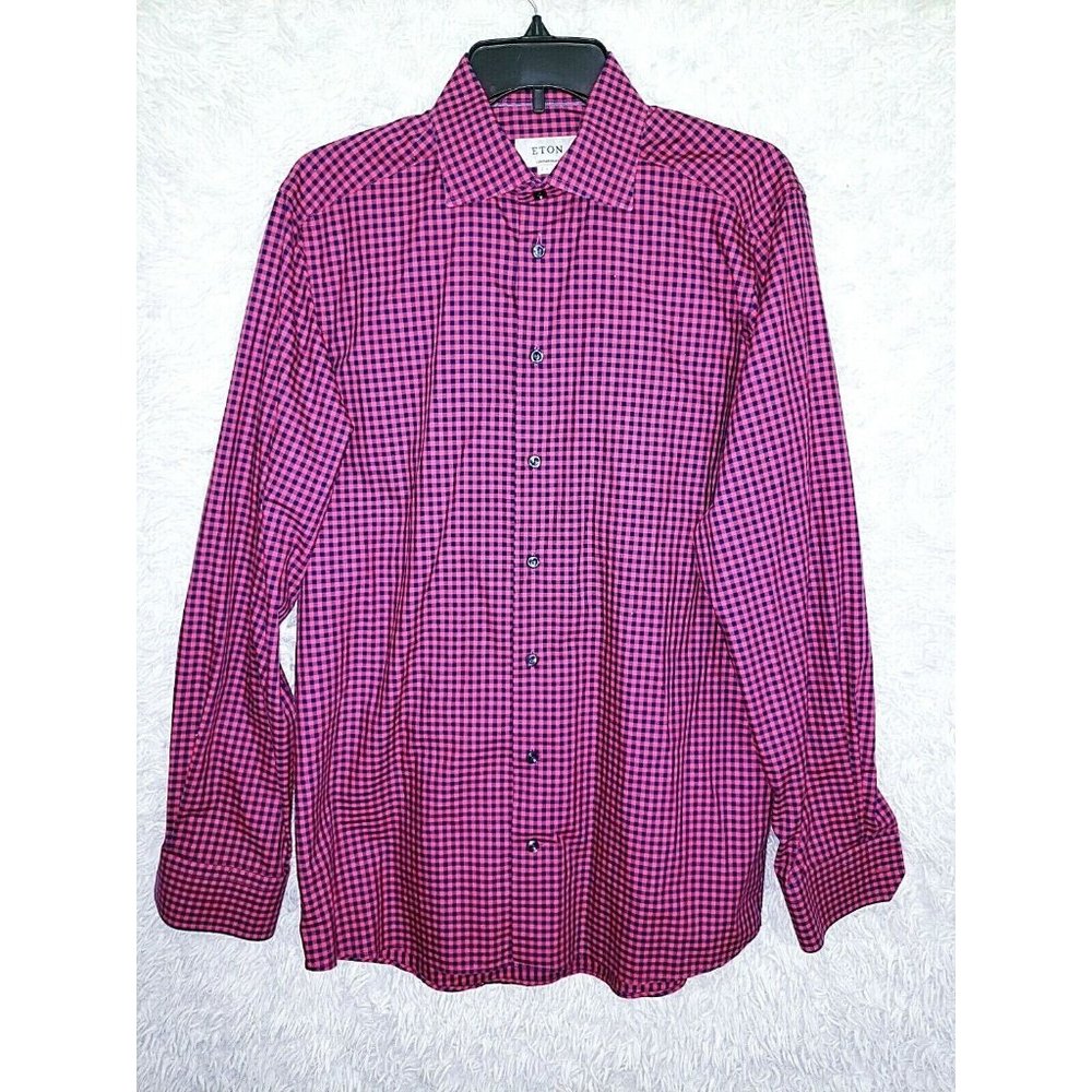 Mens Eton Contemporary Long Sleeve Plaid Button Up Shirt Size 40 x 15 3/4 Medium